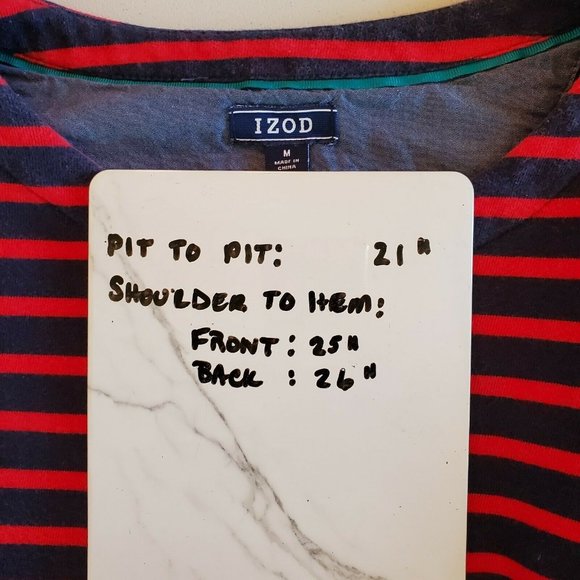 IZOD Womens Top Size M Blue Red Striped Layered Academia L/S Button Cotton - Picture 8 of 11